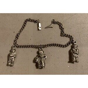 Vintage Pewter Stainless Charm Bracelet Norway Norwegian Viking Scandinavian 8”